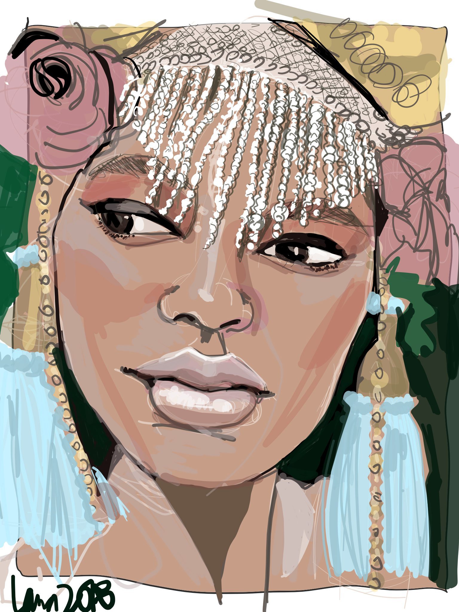 Tassel, flower, beads, fringe... textures in fashion illustration and carnaval tiara headdress in adobe