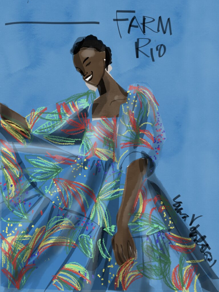 farm rio printed dress digital illustration by Laura Volpintesta