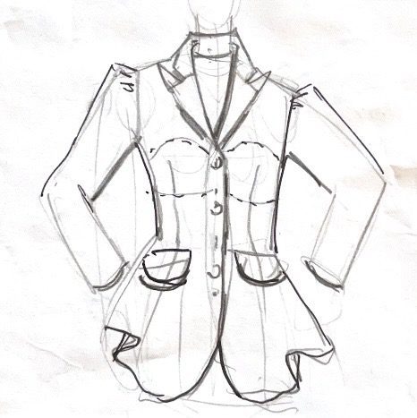 hand sketched tailored jacket flat for fashion design
