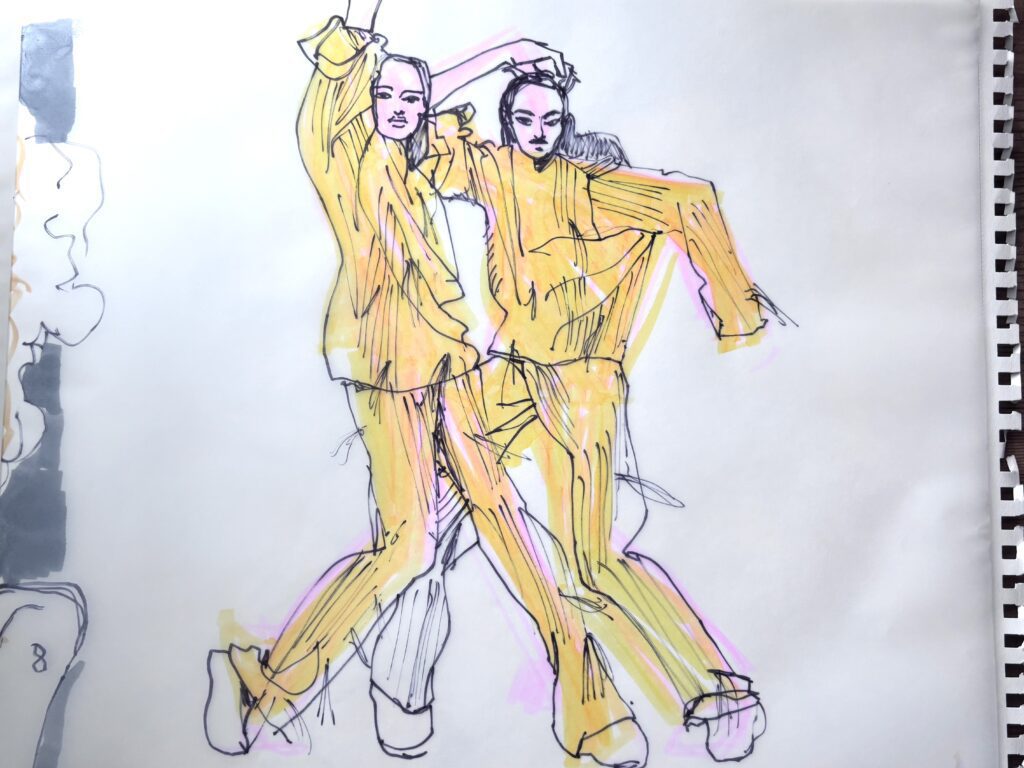 ribbed sweater knit dressing, pairs, sharpie, line drawing, marker, model drawing, sweaters