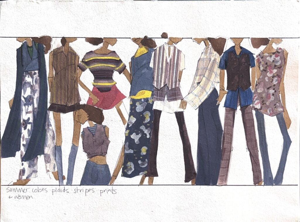 transition: fabric and color board renderings in gouache and pencils fashion illustrations layout laura volpintesta