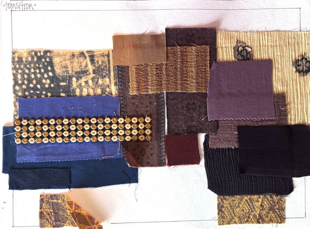 transition to fall fabrics board for gap project fabric swatdches and color story concept laura volpintesta