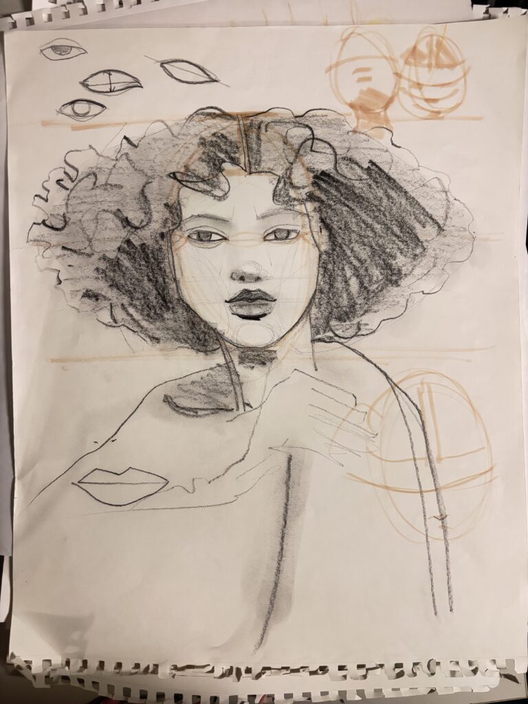 learning to draw faces, heads, features and hair for fashion illustration in graphite by Laura Volpintesta