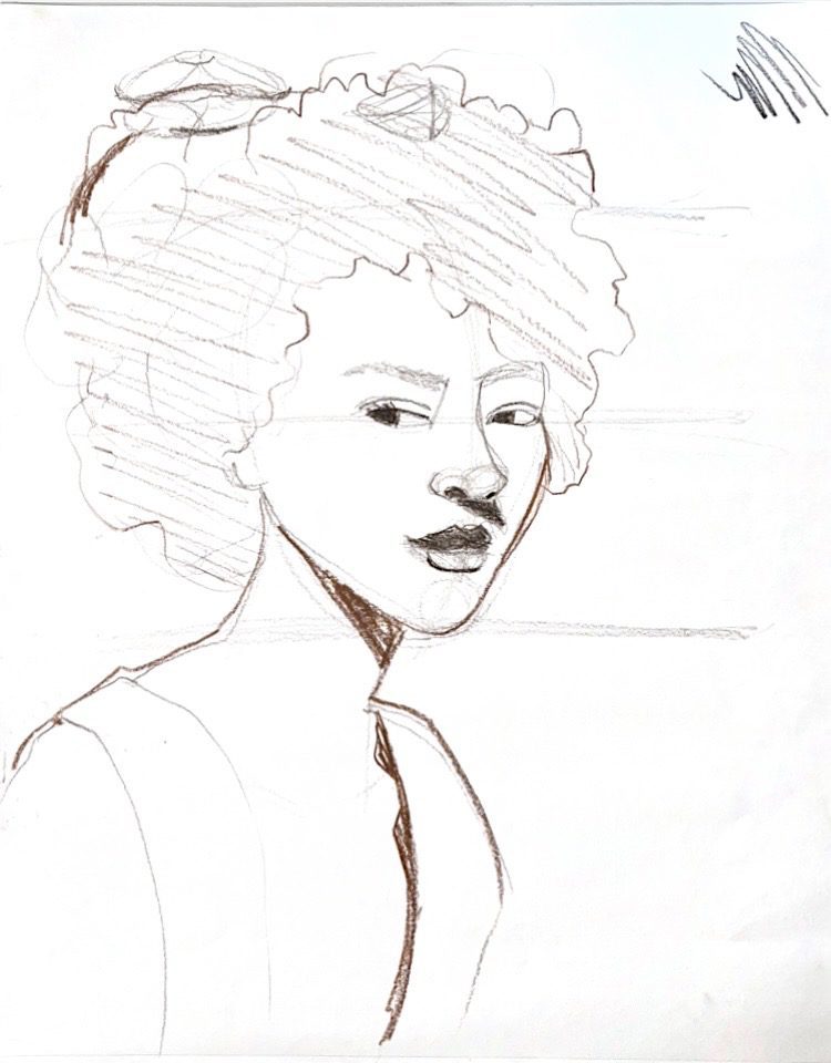 3/4 rotation face sketch in colored pencil, study on sketch paper from Parsons Fashion classroom, Laura Volpintesta